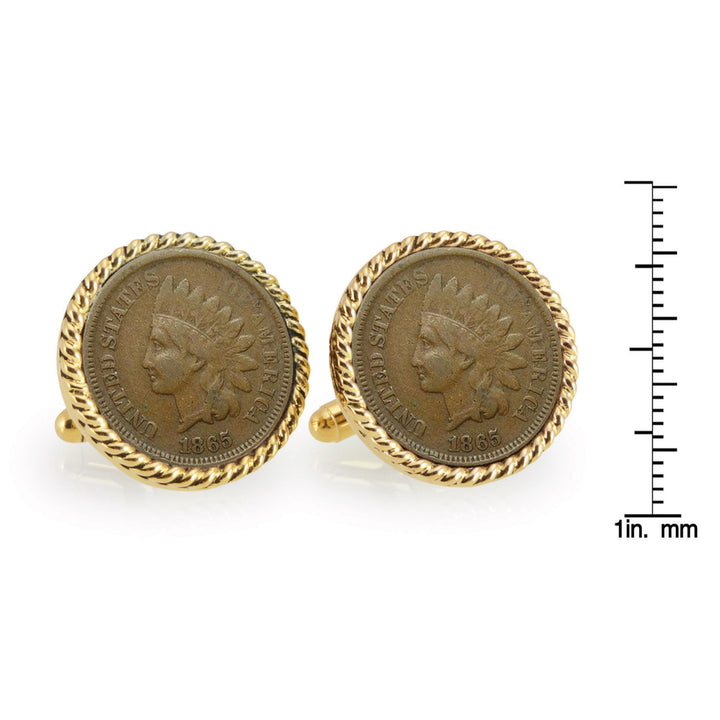 Civil War Indian Head Penny Goldtone Rope Bezel Coin Cuff Links Image 4