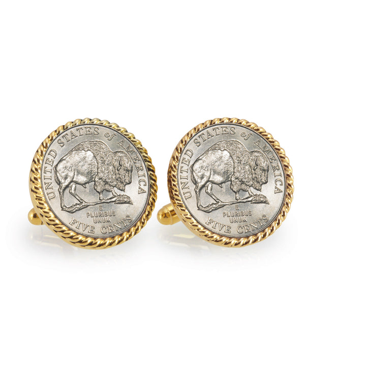 2005 Bison Nickel Goldtone Rope Bezel Coin Cuff Links Image 1