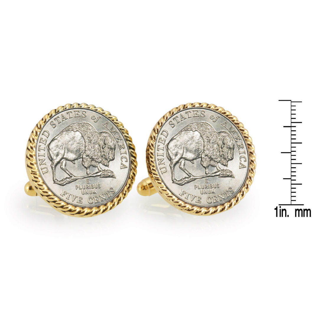 2005 Bison Nickel Goldtone Rope Bezel Coin Cuff Links Image 4