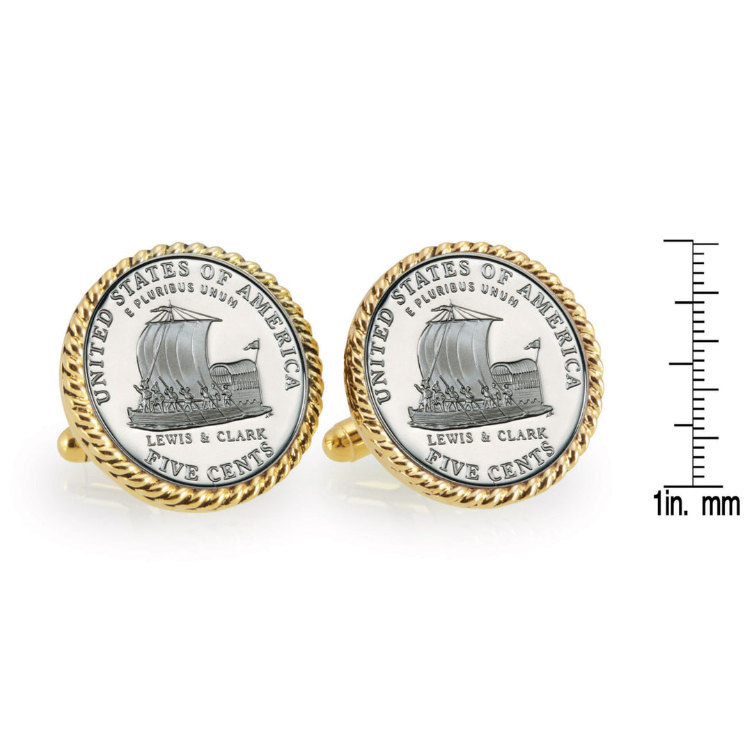 2004 Keelboat Goldtone Rope Bezel Coin Cuff Links Image 4