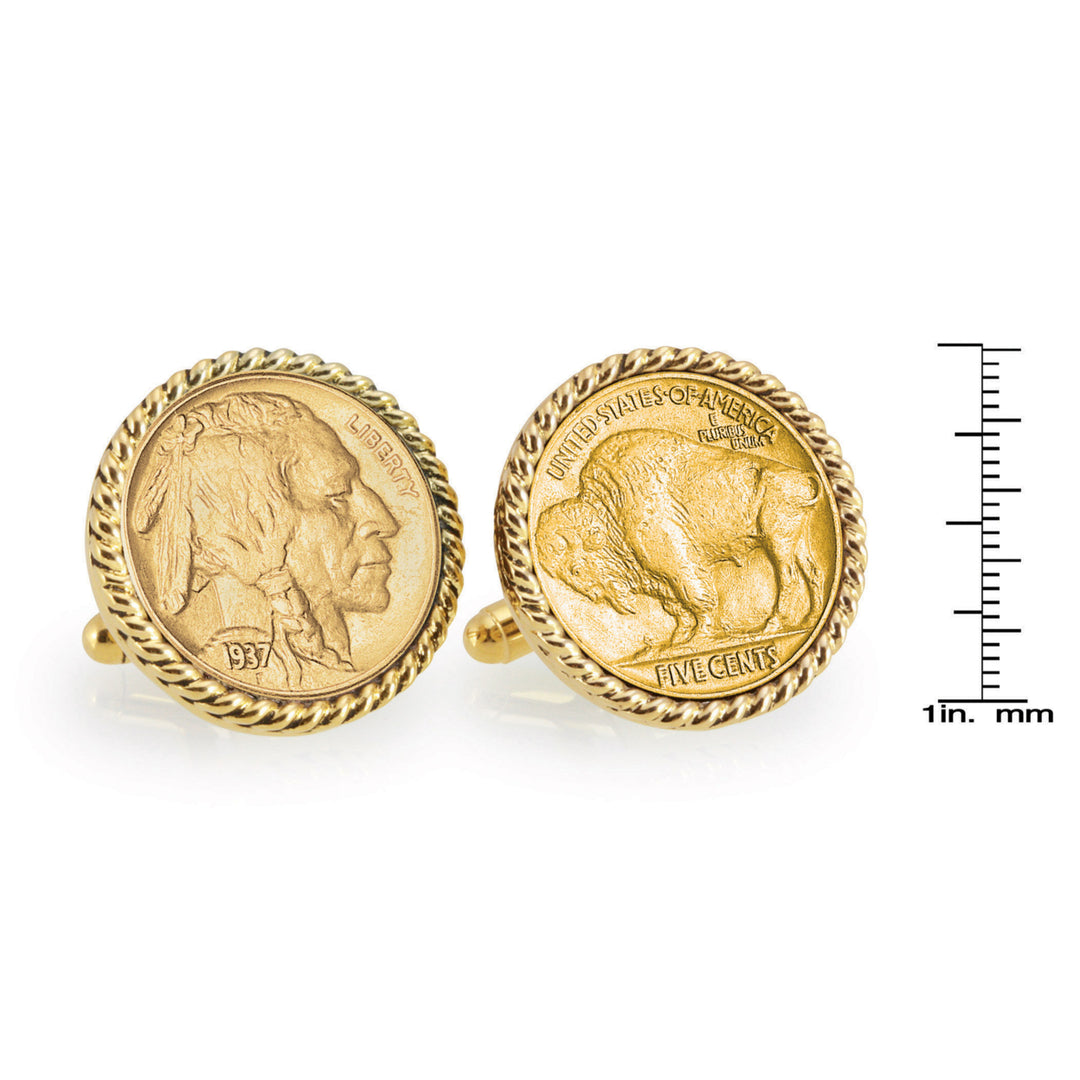 Gold-Layered Buffalo Nickel Goldtone Rope Bezel Coin Cuff Links Image 4