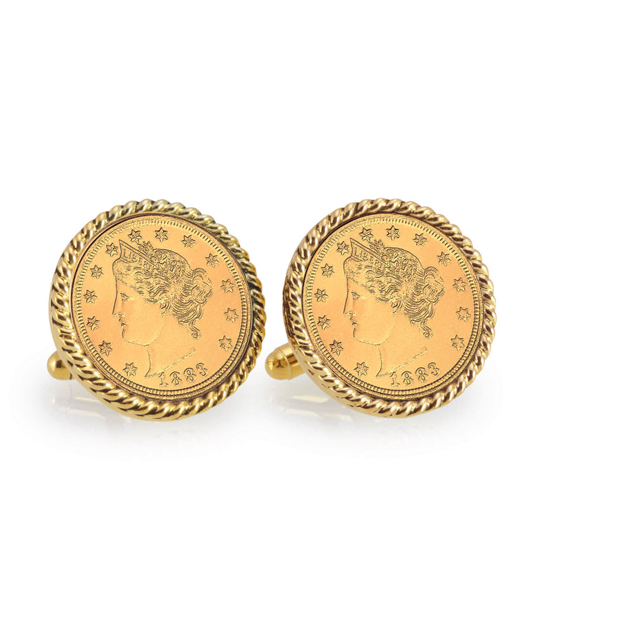 Gold-Layered Liberty Nickel Goldtone Rope Bezel Coin Cuff Links Image 1