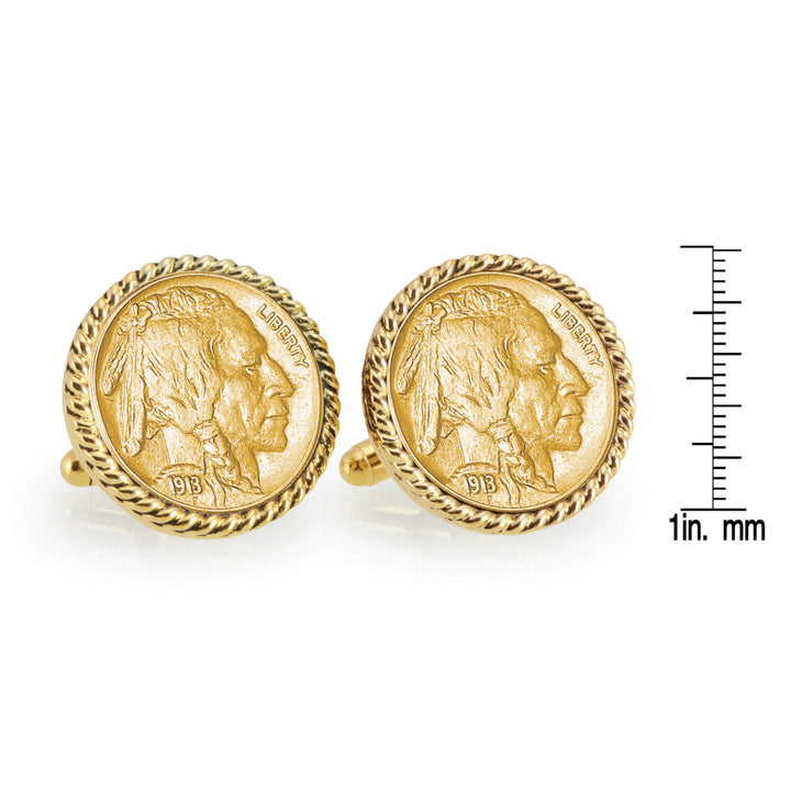 Gold-Layered 1913 First-Year-of-Issue Buffalo Nickel Goldtone Rope Bezel Coin Cuff Links Image 4