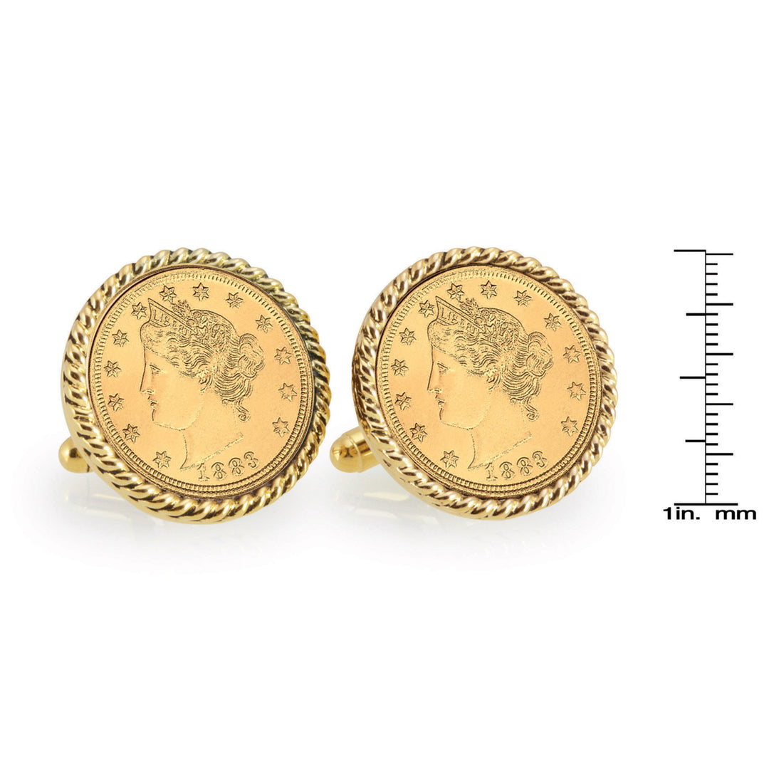 Gold-Layered Liberty Nickel Goldtone Rope Bezel Coin Cuff Links Image 4