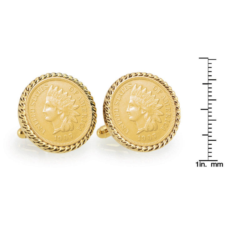 Gold-Layered Indian Head Penny Goldtone Rope Bezel Coin Cuff Links Image 4