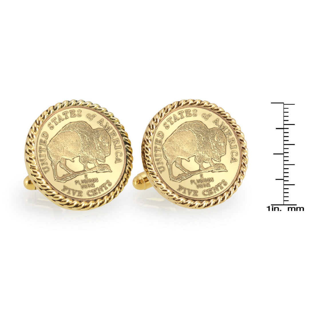 Gold-Layered 2005 Bison Nickel Goldtone Rope Bezel Coin Cuff Links Image 4