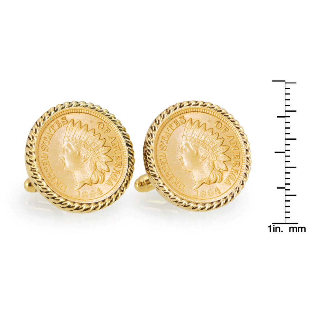 Gold-Layered Civil War Indian Head Penny Goldtone Rope Bezel Coin Cuff Links Image 4