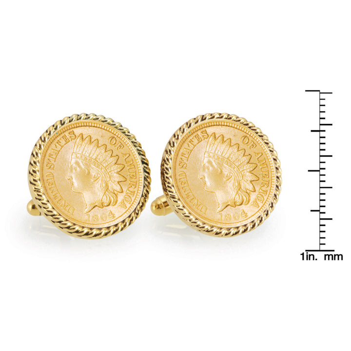 Gold-Layered Civil War Indian Head Penny Goldtone Rope Bezel Coin Cuff Links Image 4