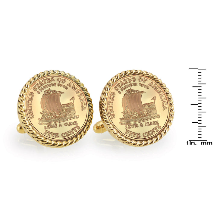 Gold-Layered 2004 Keelboat Goldtone Rope Bezel Coin Cuff Links Image 4