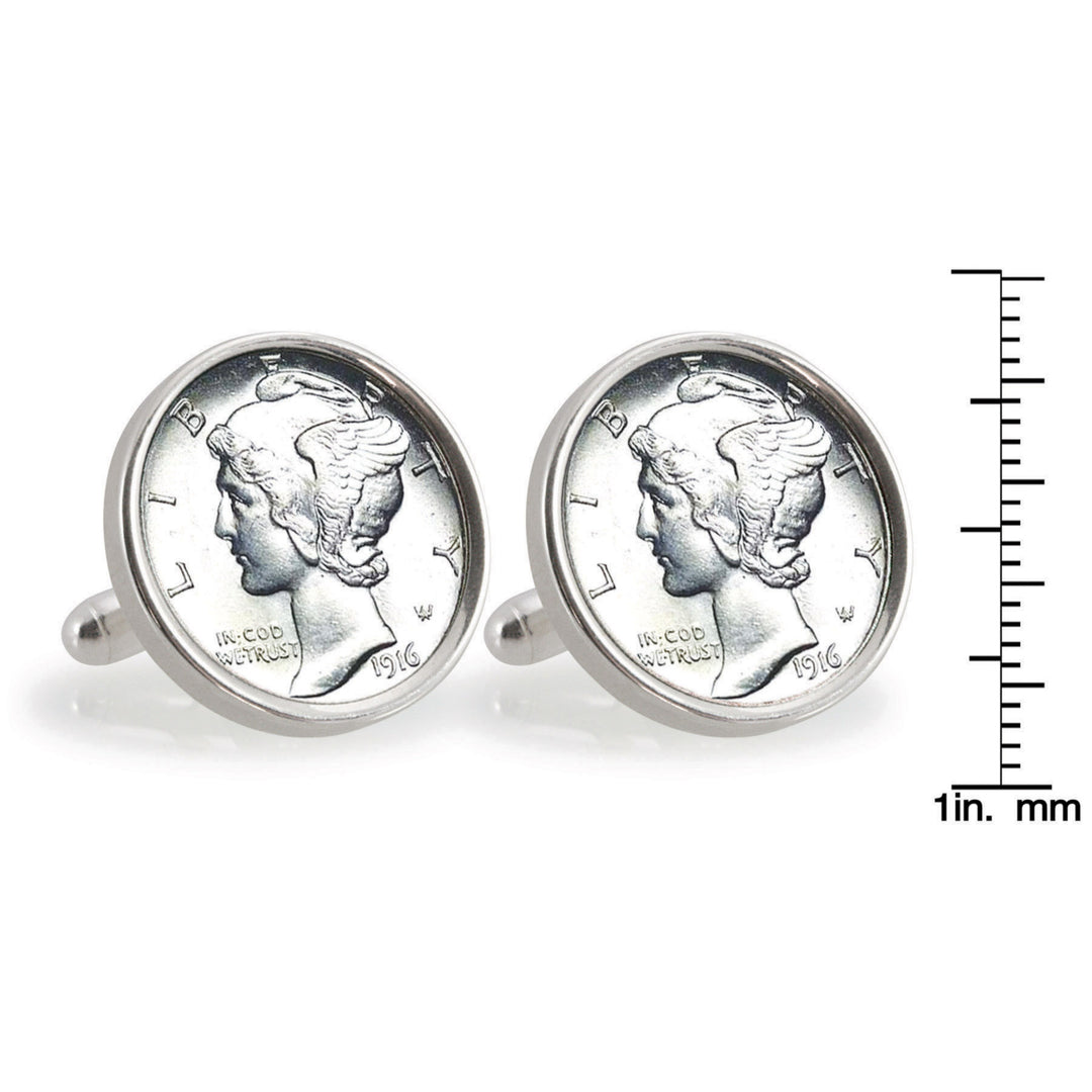 Silver Mercury Dime Sterling Silver Coin Cuff Links Image 4