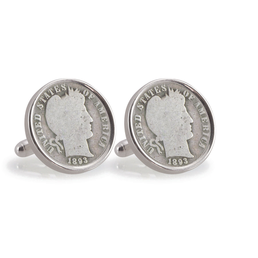 1800s Silver Barber Dime Sterling Silver Coin Cuff Links Image 1
