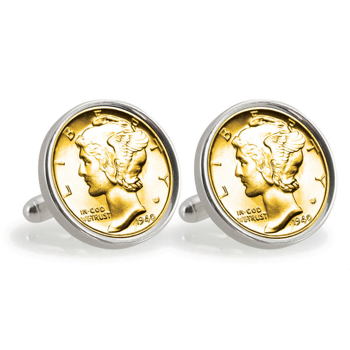 Gold-Layered Silver Mercury Dime Sterling Silver Coin Cuff Links Image 1