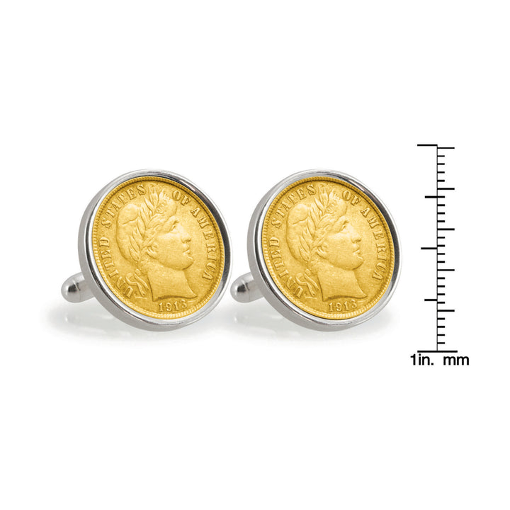 Gold-Layered Silver Barber Dime Sterling Silver Coin Cuff Links Image 4