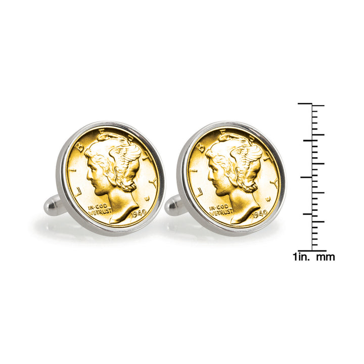 Gold-Layered Silver Mercury Dime Sterling Silver Coin Cuff Links Image 4