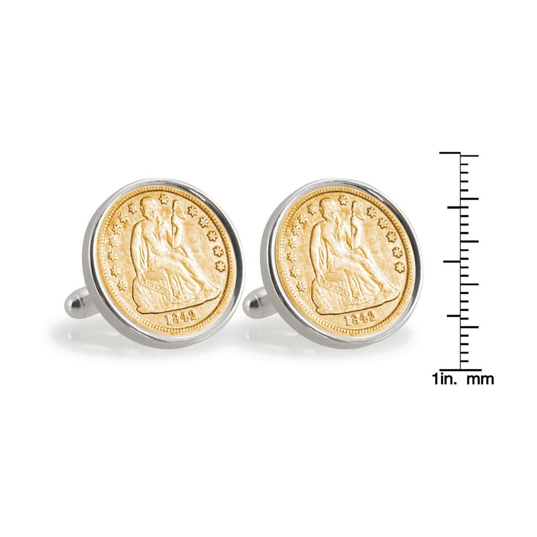 Gold-Layered Seated Liberty Silver Dime Sterling Silver Coin Cuff Links Image 4