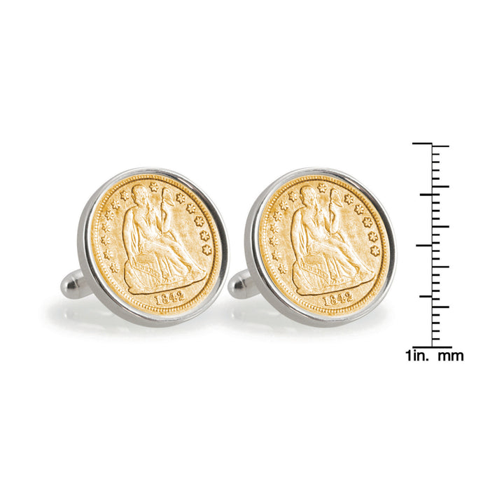 Gold-Layered Seated Liberty Silver Dime Sterling Silver Coin Cuff Links Image 4