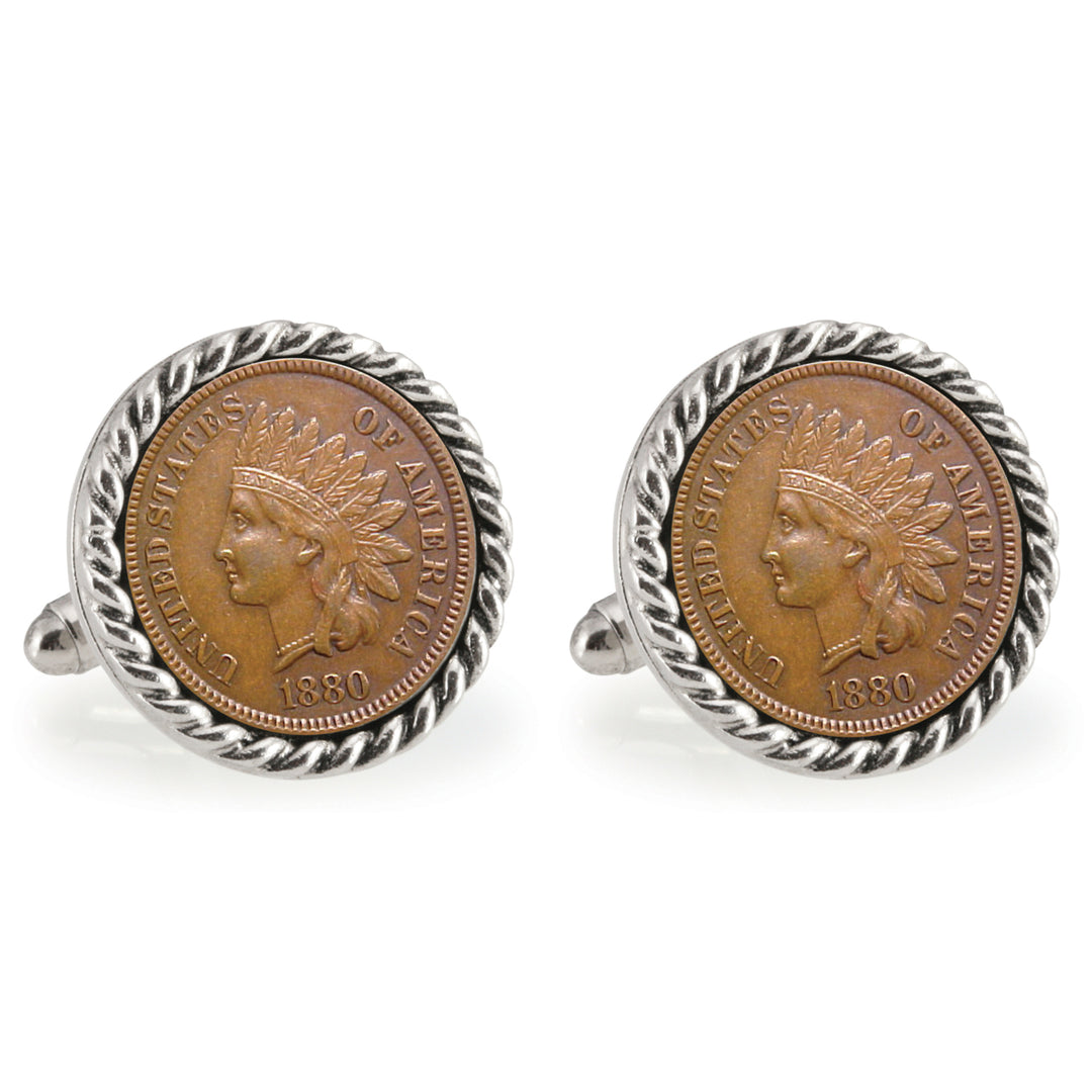 USC 1880 Silvertone Rope Bezel Penny Coin Cuff Links Image 1