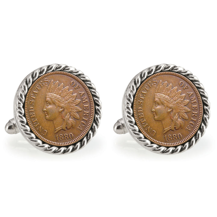 USC 1880 Silvertone Rope Bezel Penny Coin Cuff Links Image 1