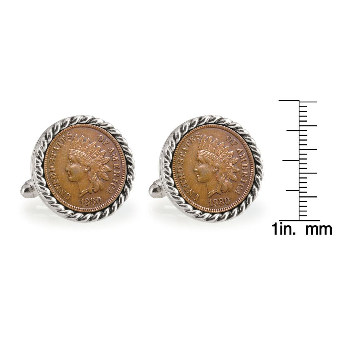 USC 1880 Silvertone Rope Bezel Penny Coin Cuff Links Image 3