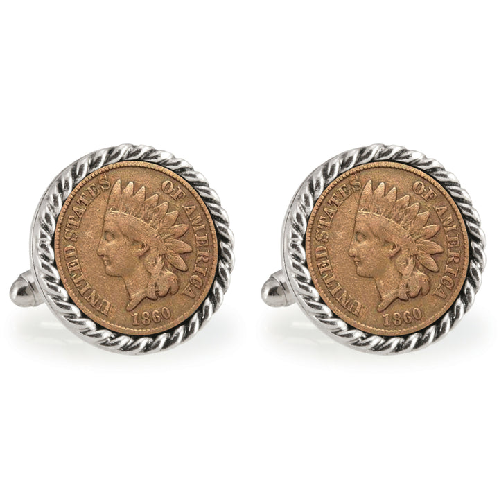 LSU 1860 Silvertone Rope Bezel Penny Coin Cuff Links Image 1