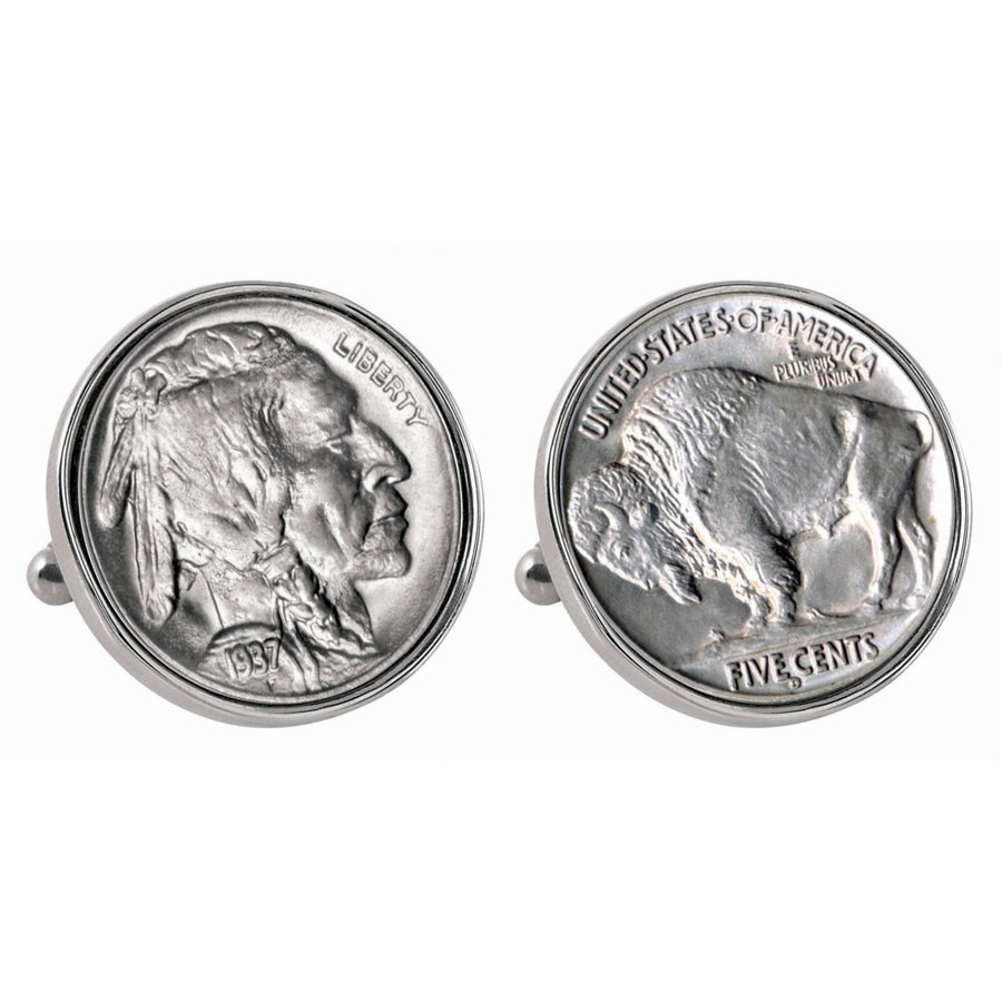 Buffalo Nickel Silvertone Bezel Coin Cuff Links Image 1