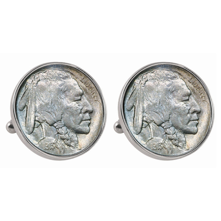 1913 First-Year-of-Issue Buffalo Nickel Silvertone Bezel Coin Cuff Links Image 1