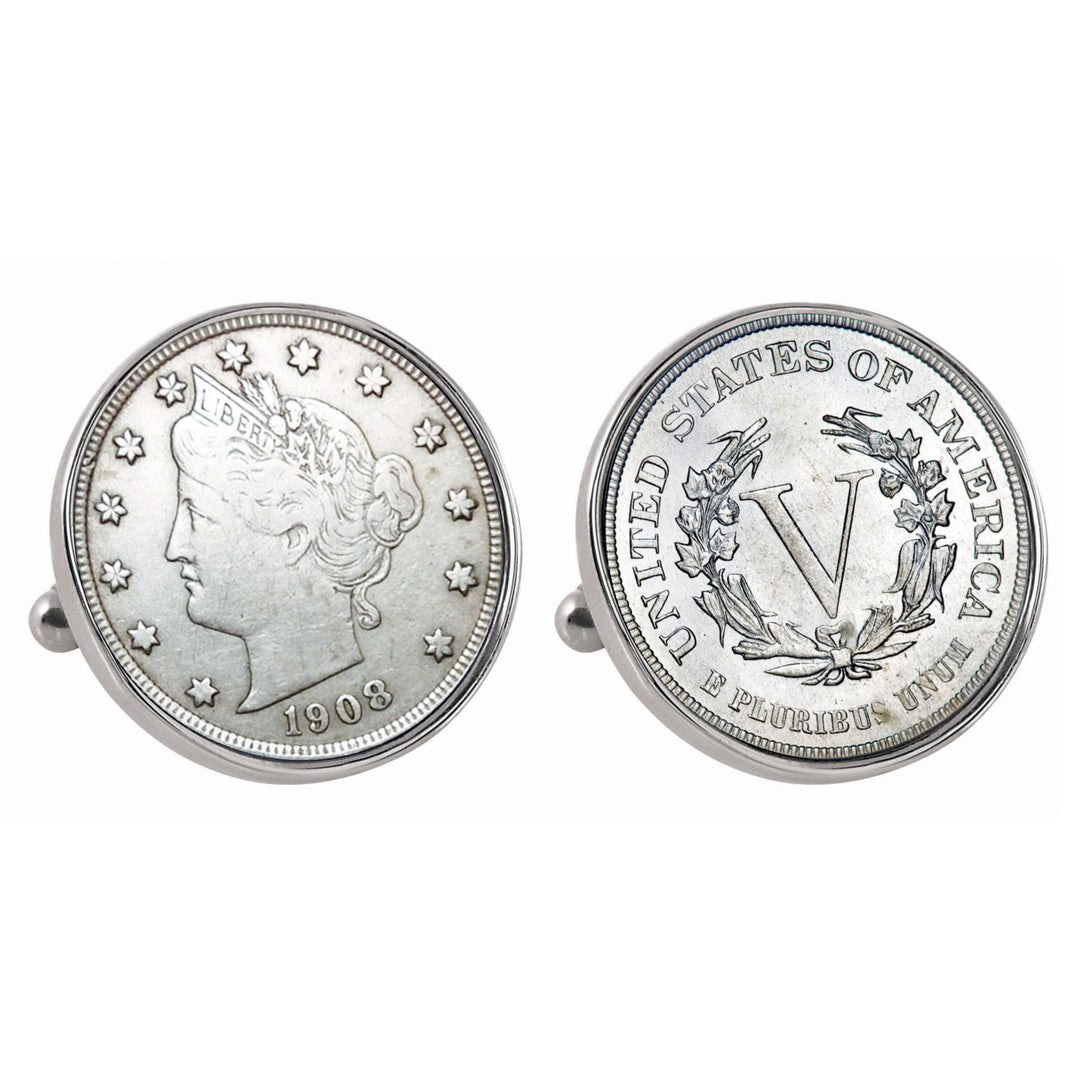 Liberty Nickel Silvertone Bezel Coin Cuff Links Image 1