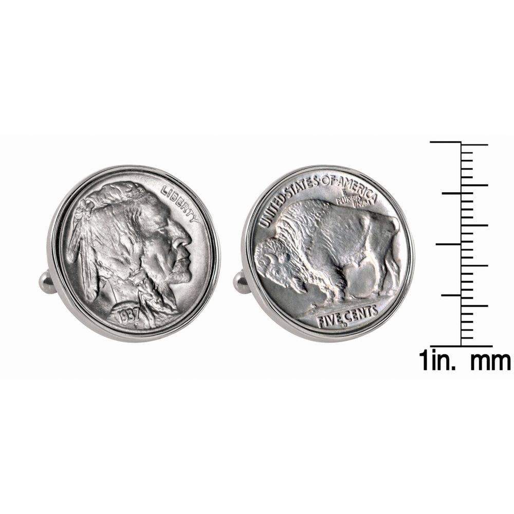 Buffalo Nickel Silvertone Bezel Coin Cuff Links Image 2