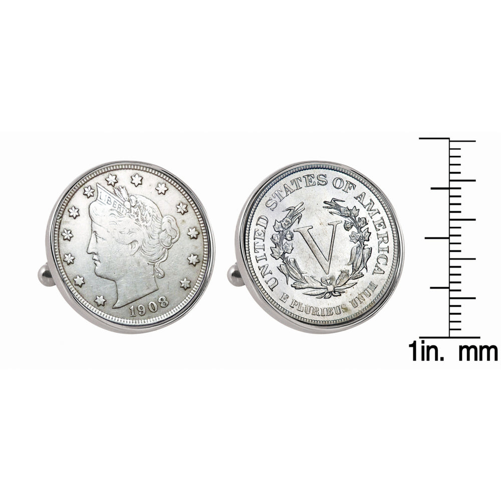 Liberty Nickel Silvertone Bezel Coin Cuff Links Image 2