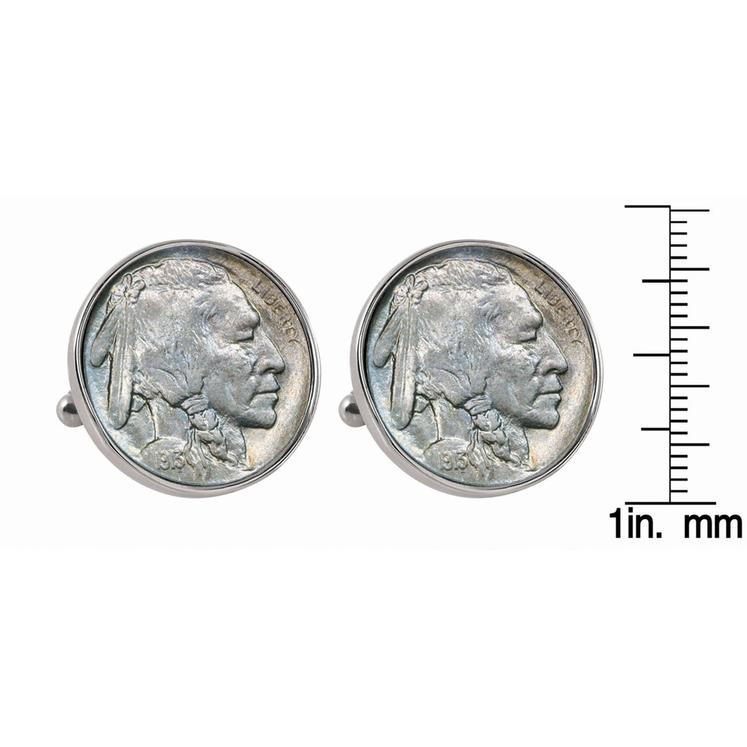 1913 First-Year-of-Issue Buffalo Nickel Silvertone Bezel Coin Cuff Links Image 2