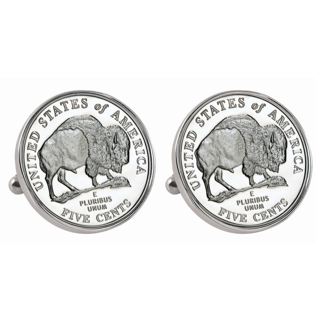 Westward Journey 2005 Bison Jefferson Nickel Silvertone Bezel Coin Cuff Links Image 1