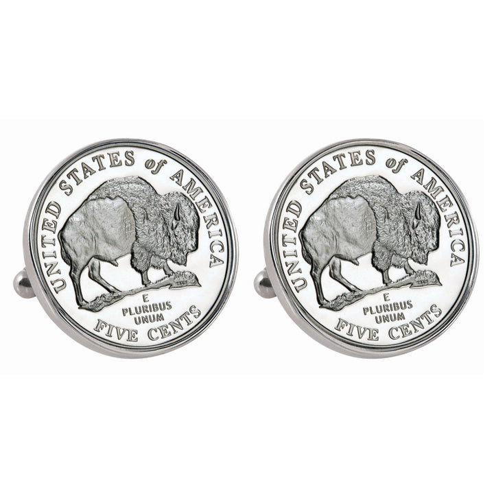 Westward Journey 2005 Bison Jefferson Nickel Silvertone Bezel Coin Cuff Links Image 1