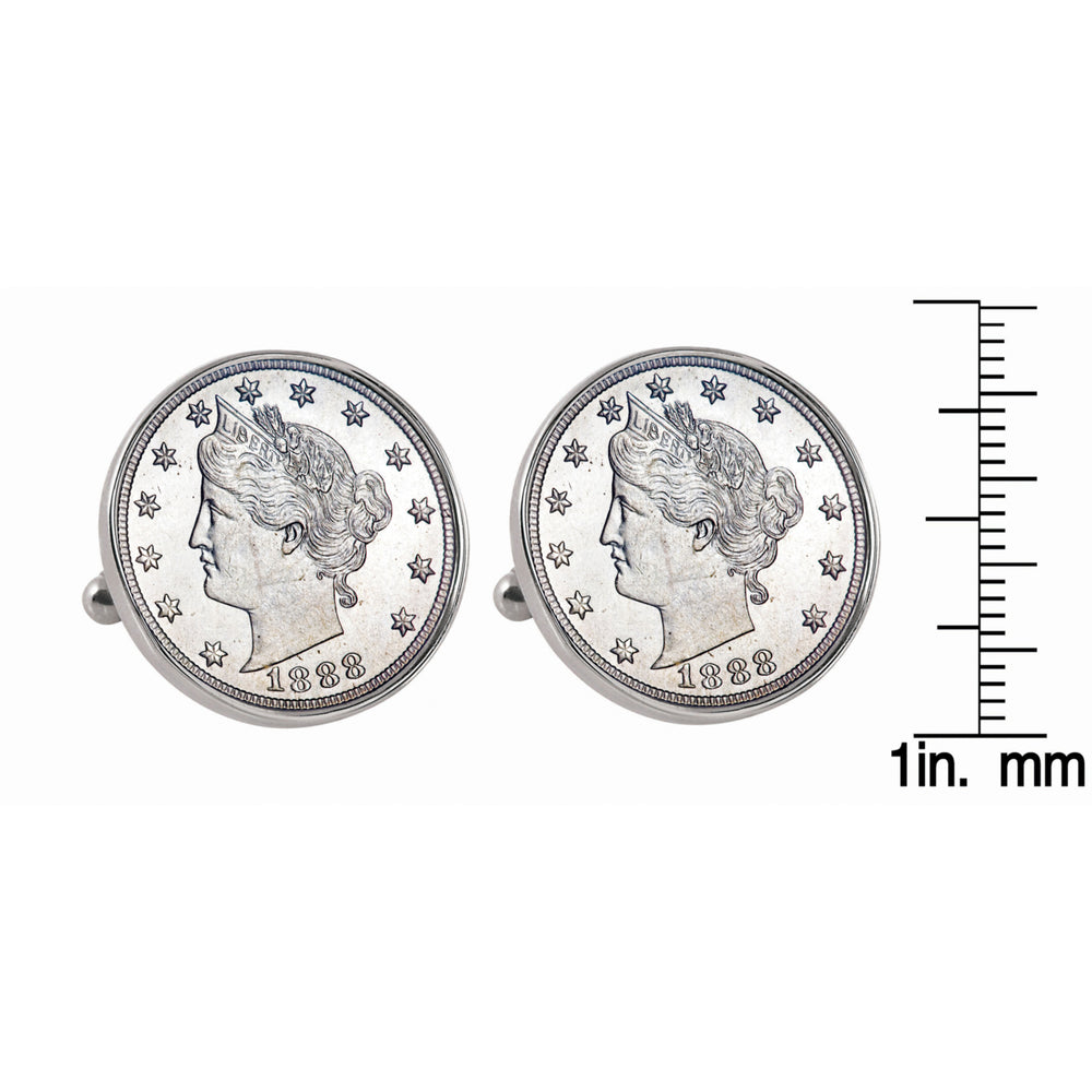 1800s Liberty Nickel Silvertone Bezel Coin Cuff Links Image 2