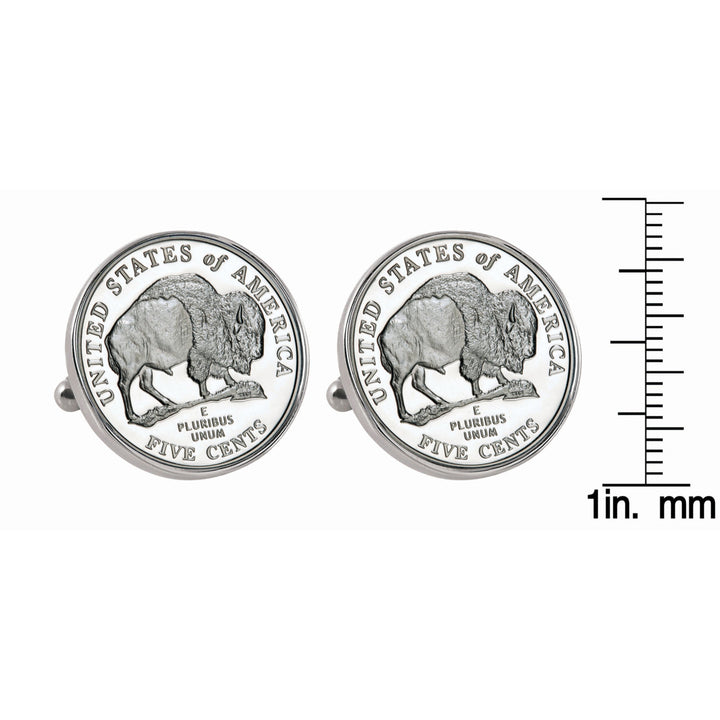 Westward Journey 2005 Bison Jefferson Nickel Silvertone Bezel Coin Cuff Links Image 2