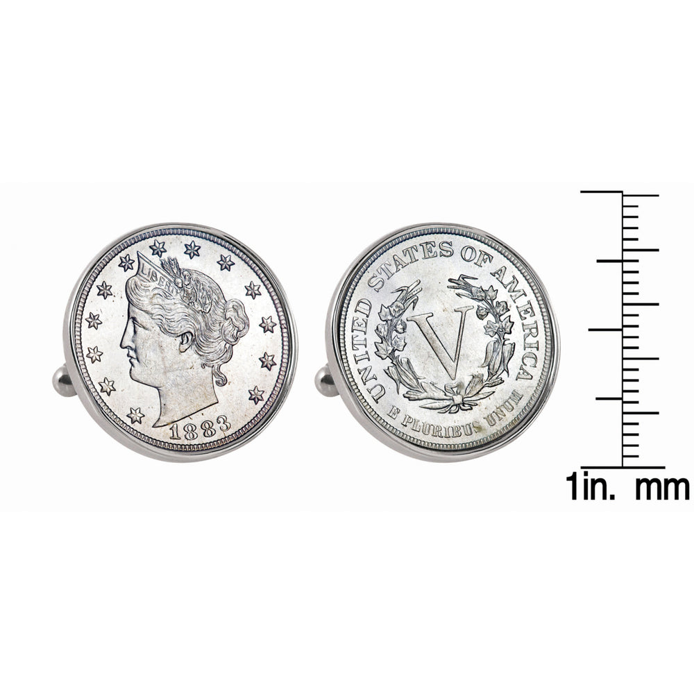 1883 First-Year-of-Issue Liberty Nickel Silvertone Bezel Coin Cuff Links Image 2