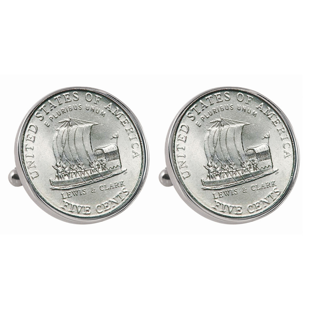 Westward Journey 2004 Keelboat Jefferson Nickel Silvertone Bezel Coin Cuff Links Image 1