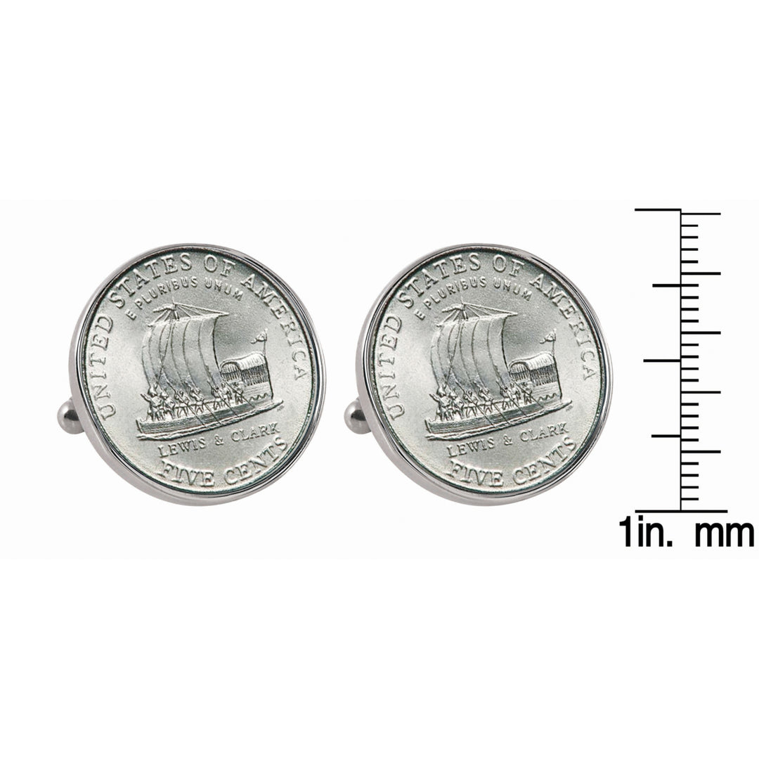 Westward Journey 2004 Keelboat Jefferson Nickel Silvertone Bezel Coin Cuff Links Image 2