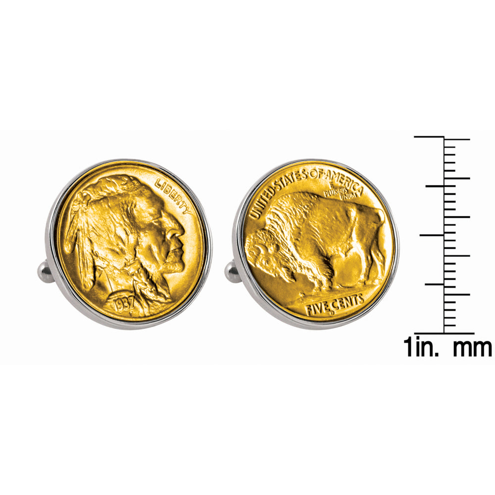 Gold-Layered Buffalo Nickel Silvertone Bezel Coin Cuff Links Image 2