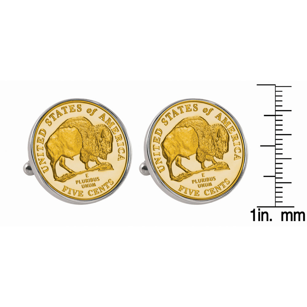 Gold-Layered Westward Journey 2005 Bison Jefferson Nickel Silvertone Bezel Coin Cuff Links Image 2