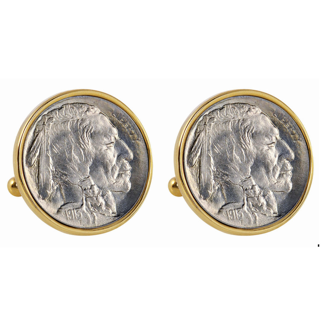 1913 First-Year-of-Issue Buffalo Nickel Goldtone Bezel Coin Cuff Links Image 1