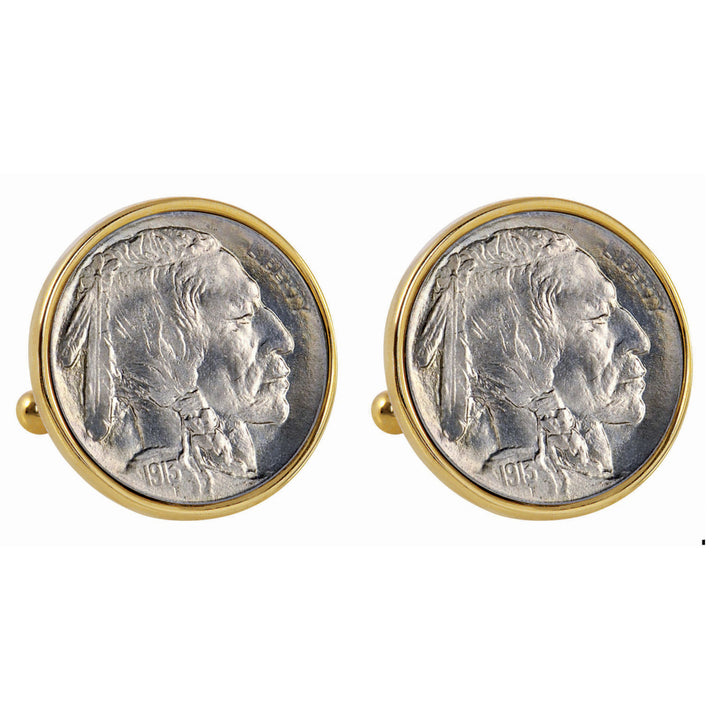 1913 First-Year-of-Issue Buffalo Nickel Goldtone Bezel Coin Cuff Links Image 1