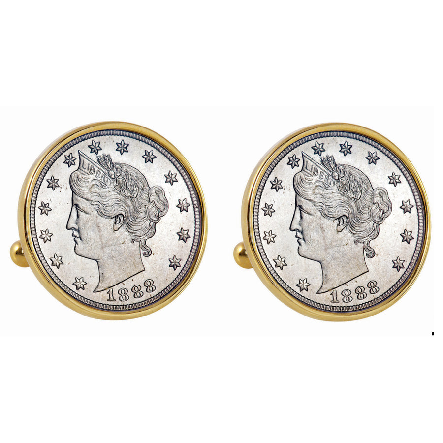 1800s Liberty Nickel Goldtone Bezel Coin Cuff Links Image 1