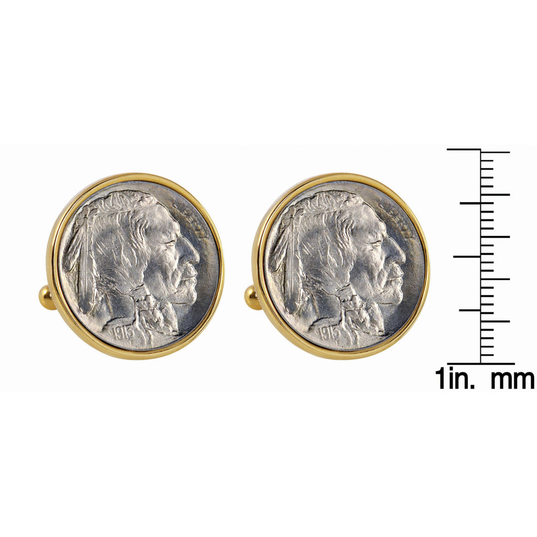 1913 First-Year-of-Issue Buffalo Nickel Goldtone Bezel Coin Cuff Links Image 2