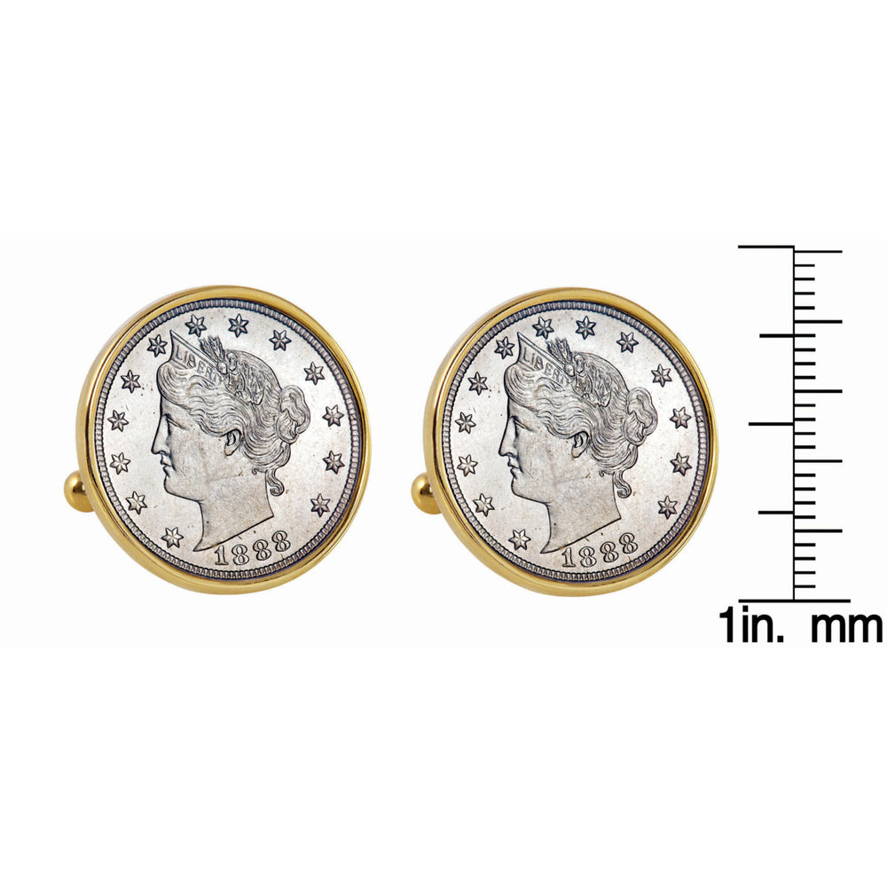 1800s Liberty Nickel Goldtone Bezel Coin Cuff Links Image 2