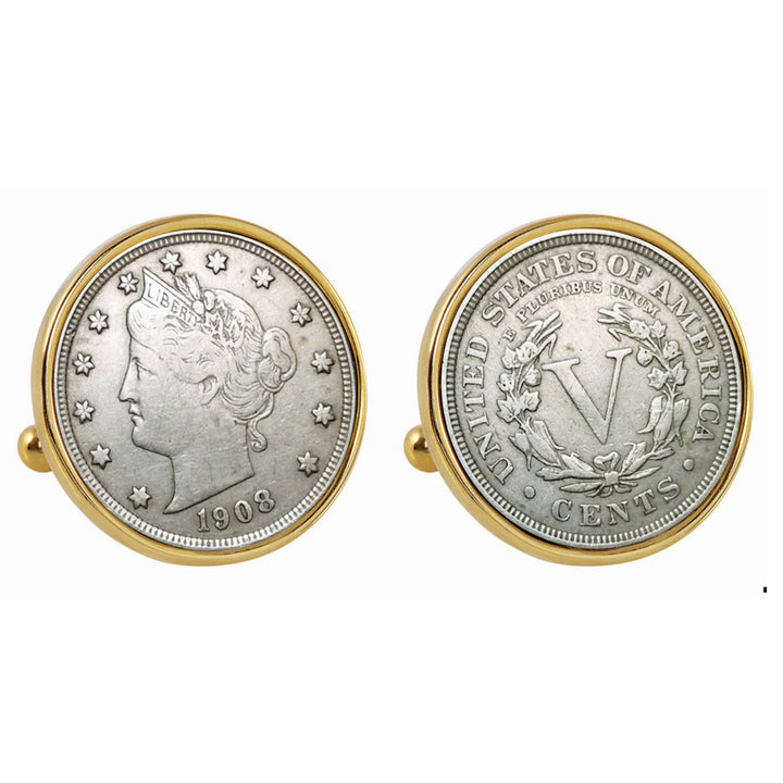 Liberty Nickel Goldtone Bezel Coin Cuff Links Image 1