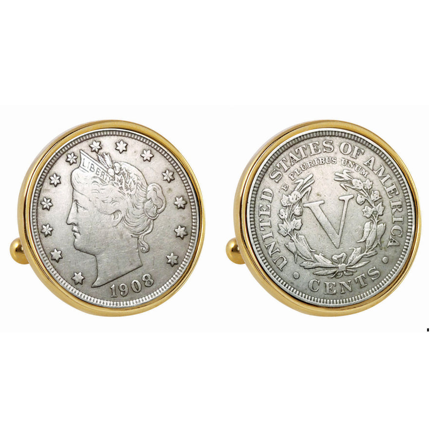 Liberty Nickel Goldtone Bezel Coin Cuff Links Image 1