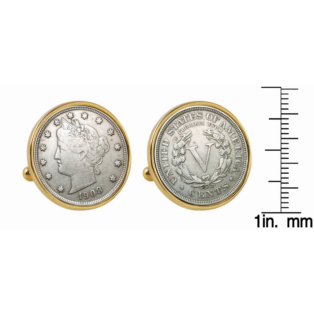 Liberty Nickel Goldtone Bezel Coin Cuff Links Image 2