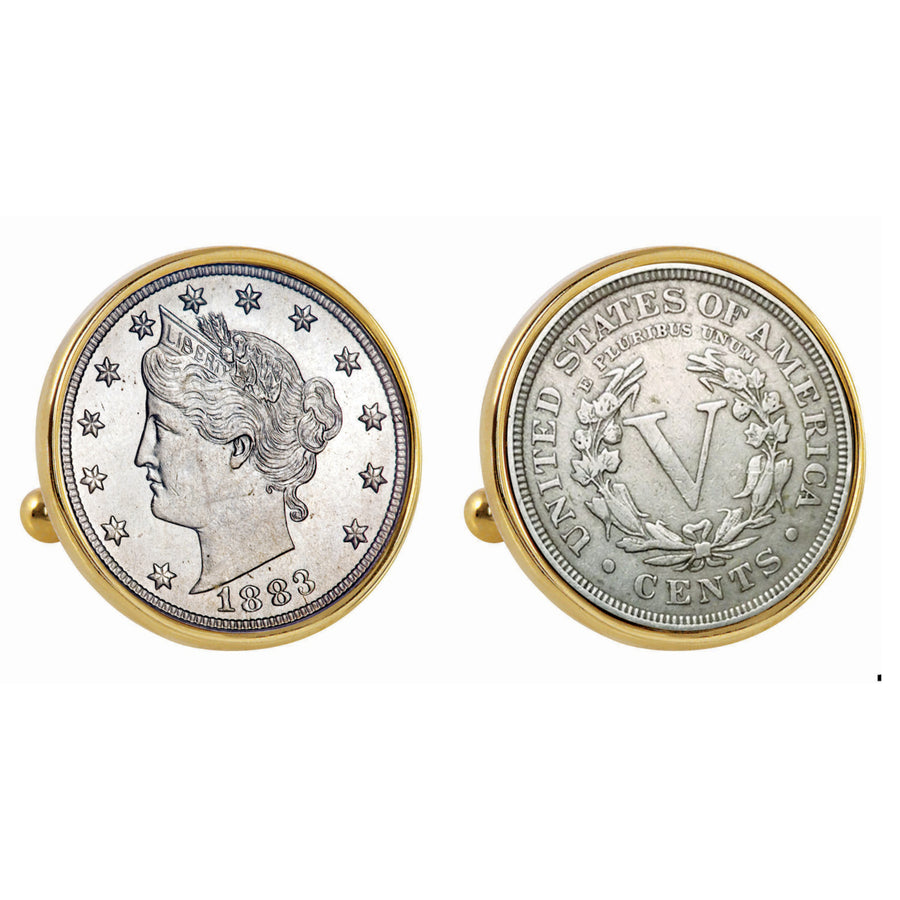1883 First-Year-of-Issue Liberty Nickel Goldtone Bezel Coin Cuff Links Image 1