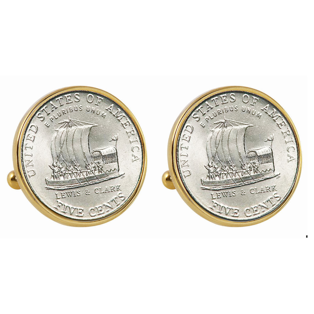 2004 Keelboat Nickel Goldtone Bezel Coin Cuff Links Image 1