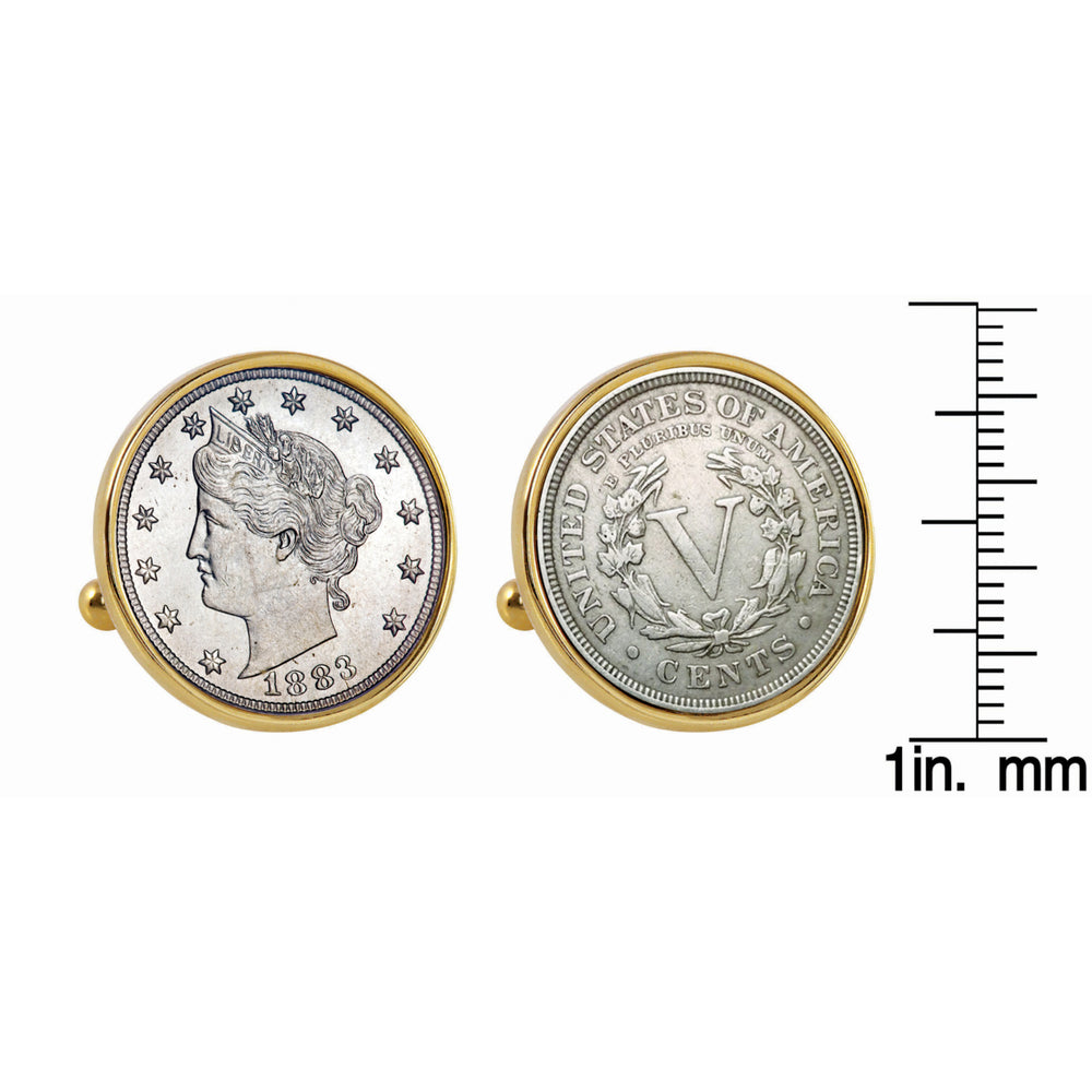 1883 First-Year-of-Issue Liberty Nickel Goldtone Bezel Coin Cuff Links Image 2